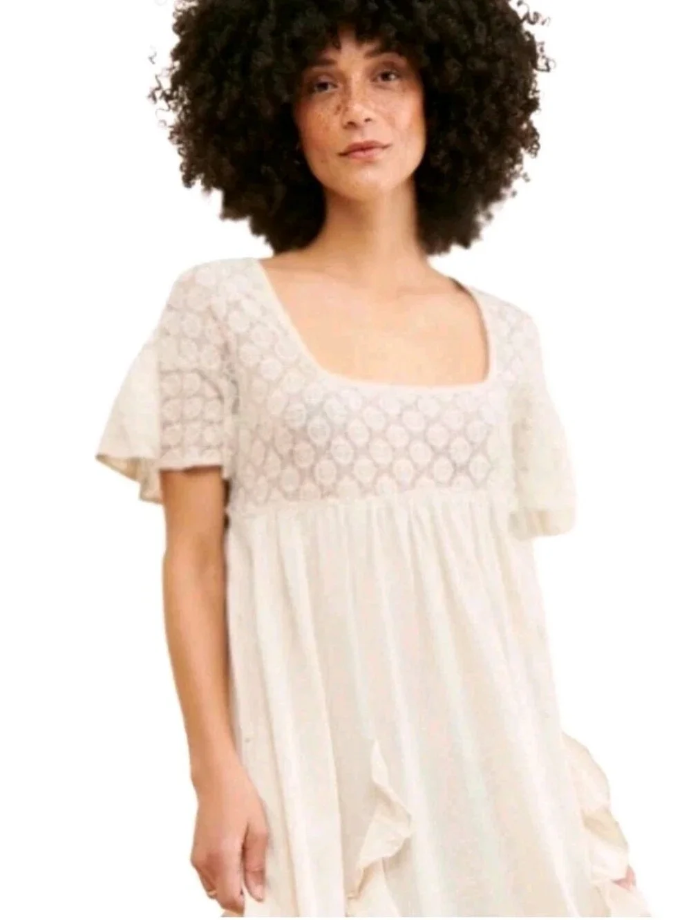 Free People Free-est Bring the Romance Neutral Flowy Boho MidiDress Sz: Small